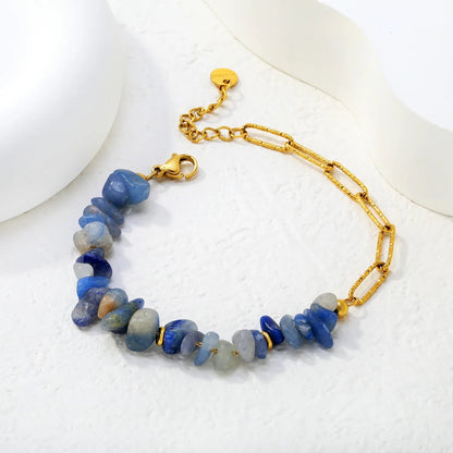 Natural Blue Gemstone Bracelet | Hypoallergenic 304L Steel Gold Boho Style