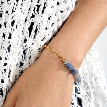 Natural Blue Gemstone Bracelet | Hypoallergenic 304L Steel Gold Boho Style