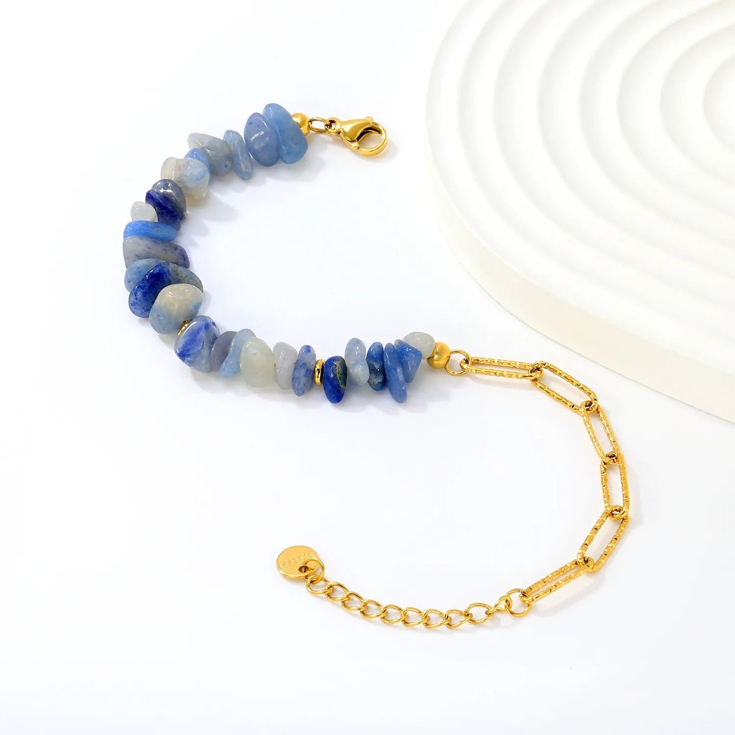Natural Blue Gemstone Bracelet | Hypoallergenic 304L Steel Gold Boho Style