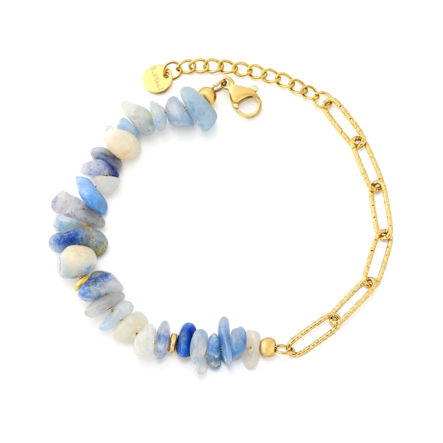 Natural Blue Gemstone Bracelet | Hypoallergenic 304L Steel Gold Boho Style