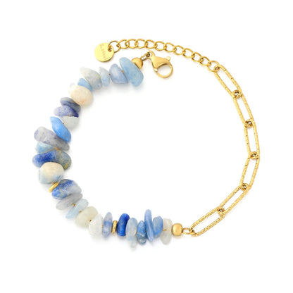 Natural Blue Gemstone Bracelet | Hypoallergenic 304L Steel Gold Boho Style