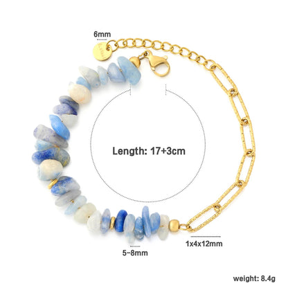 Natural Blue Gemstone Bracelet | Hypoallergenic 304L Steel Gold Boho Style