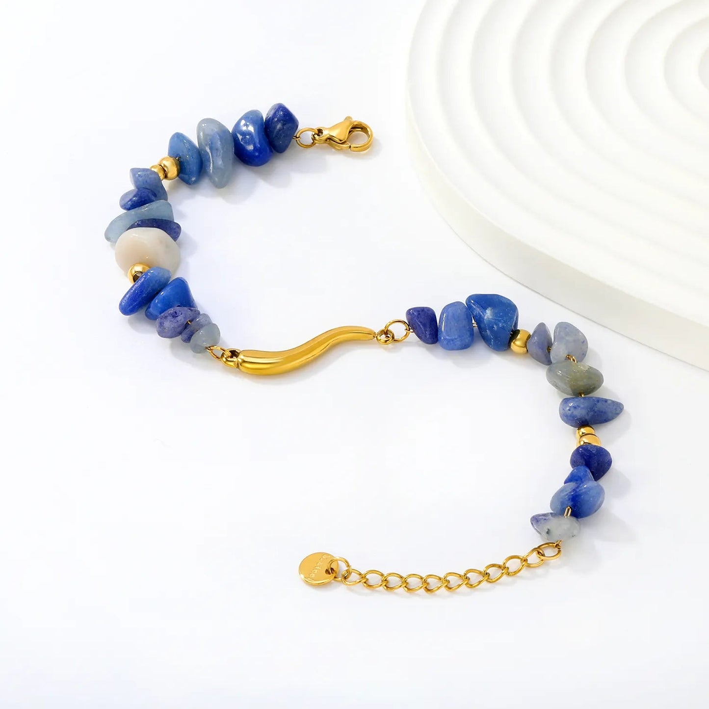 Natural Blue Sodalite Stainless Steel Wave Bar Bracelet