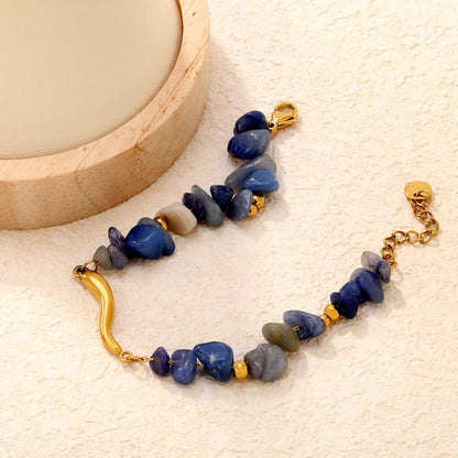 Natural Blue Sodalite Stainless Steel Wave Bar Bracelet