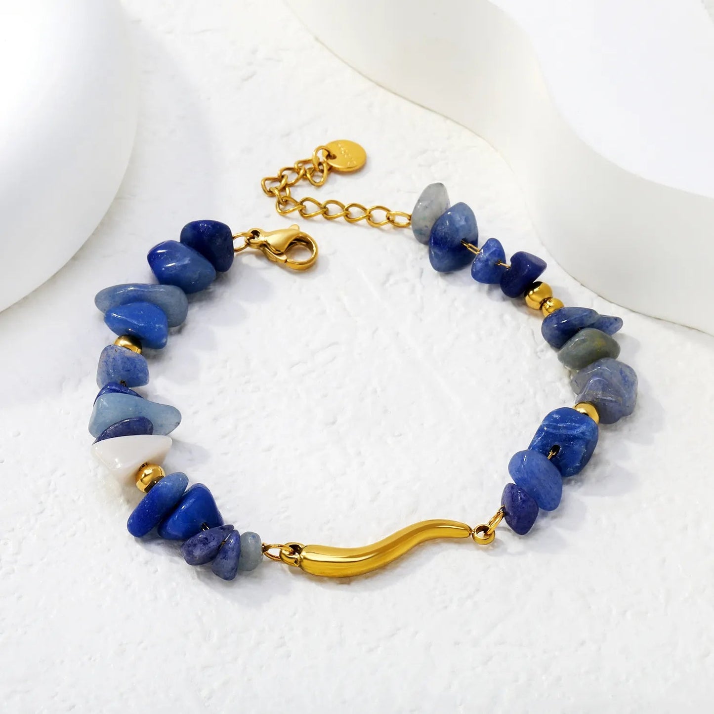 Natural Blue Sodalite Stainless Steel Wave Bar Bracelet