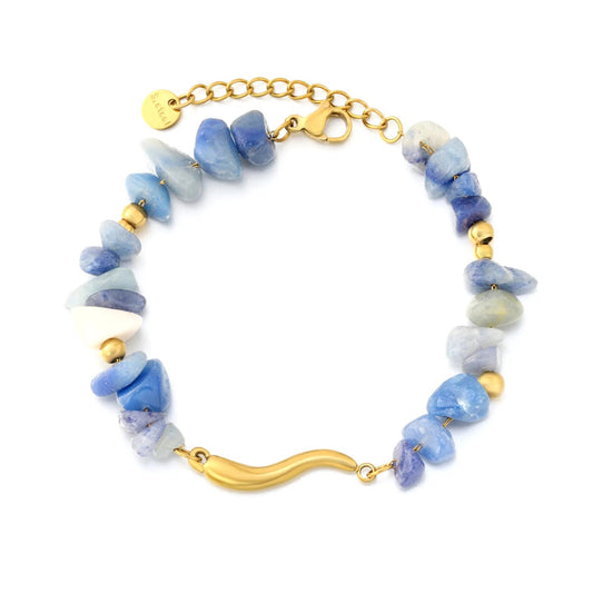 Natural Blue Sodalite Stainless Steel Wave Bar Bracelet