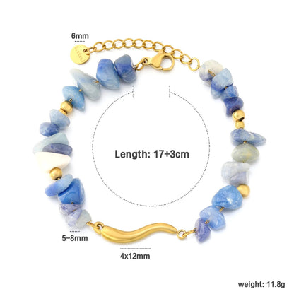 Natural Blue Sodalite Stainless Steel Wave Bar Bracelet