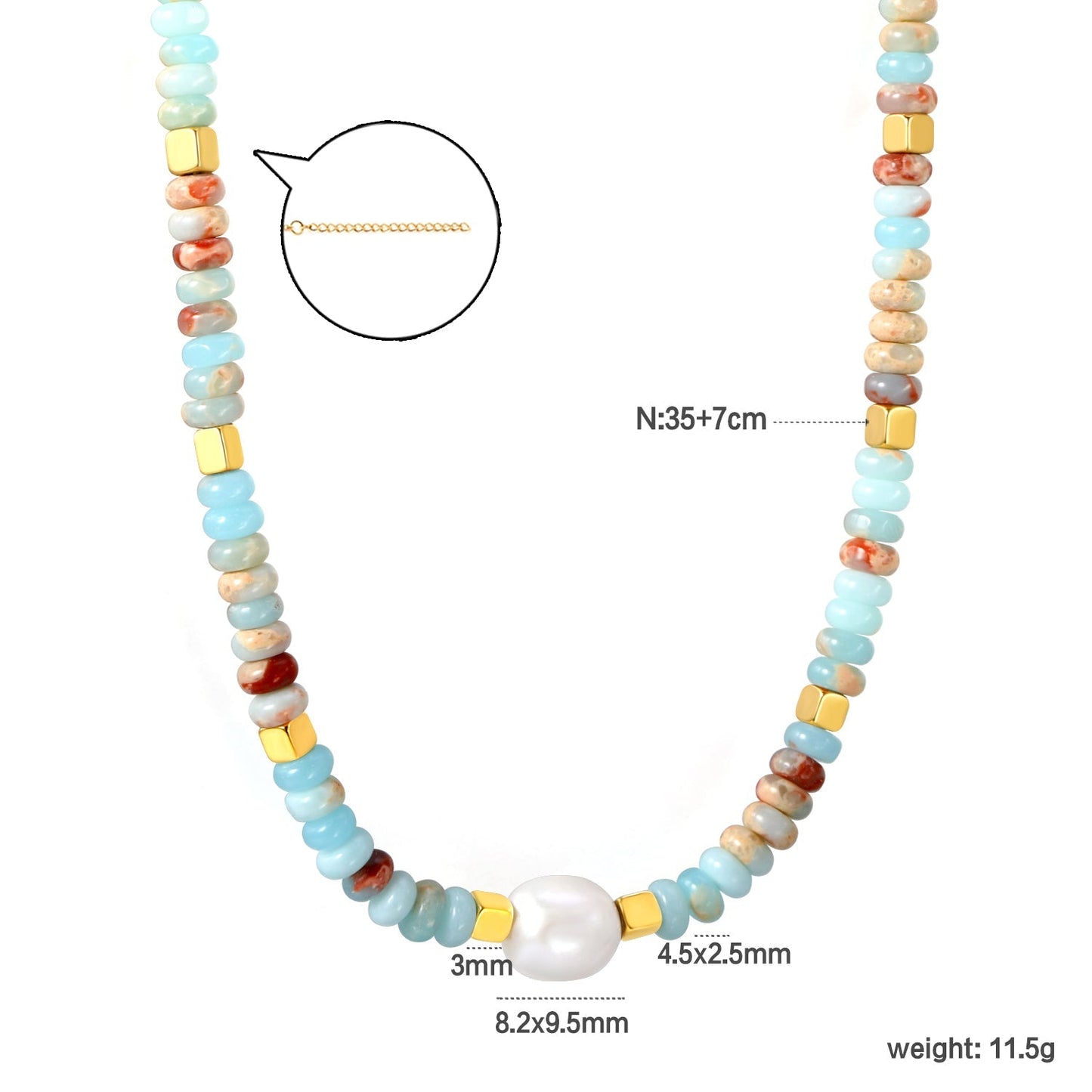 Natural Stone & Baroque Pearl Stainless Steel Necklace