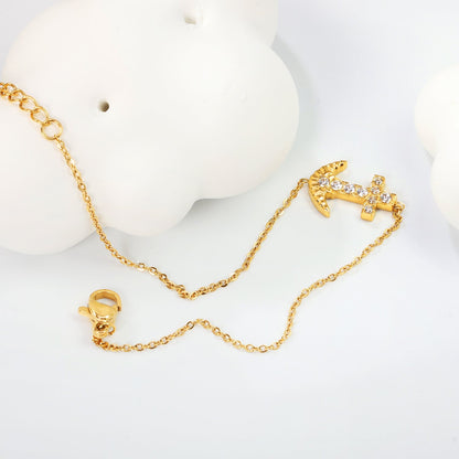 Nautical Anchor CZ Bracelet 304L Stainless Steel Gold Adjustable 17+3cm