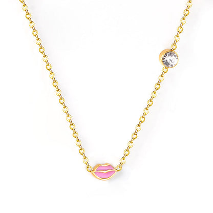 Statement Lip CZ Necklace for Women – 304L Steel Gold Plated Adjustable 45+5cm