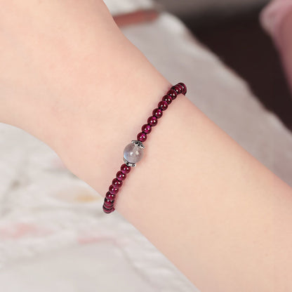 Dainty Red Garnet Bead Bracelet with Pearl Charm | Feminine Healing Jewelry