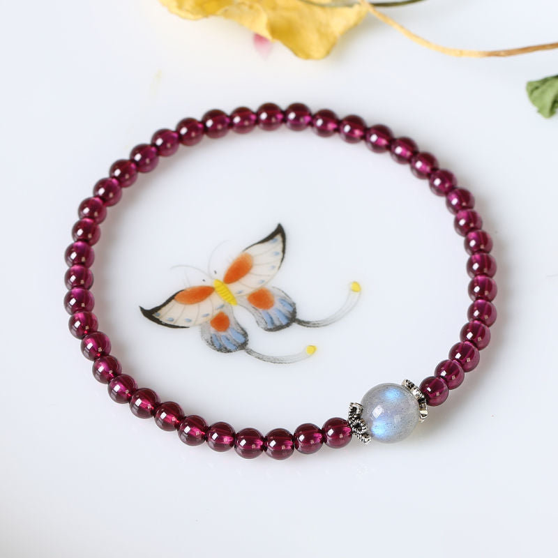 Dainty Red Garnet Bead Bracelet with Pearl Charm | Feminine Healing Jewelry