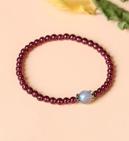 Dainty Red Garnet Bead Bracelet with Pearl Charm | Feminine Healing Jewelry