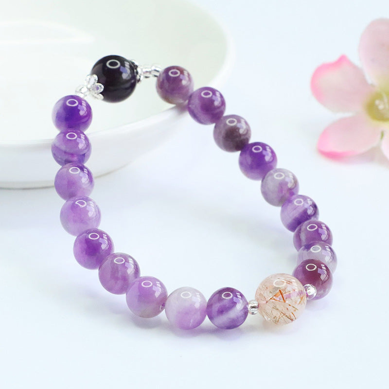 Gradient Amethyst & Obsidian Shield Bracelet | Emotional Balance Jewelry
