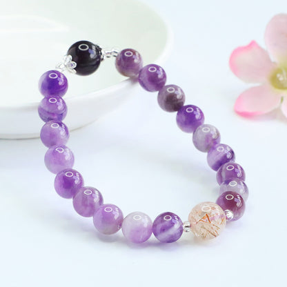 Gradient Amethyst & Obsidian Shield Bracelet | Emotional Balance Jewelry