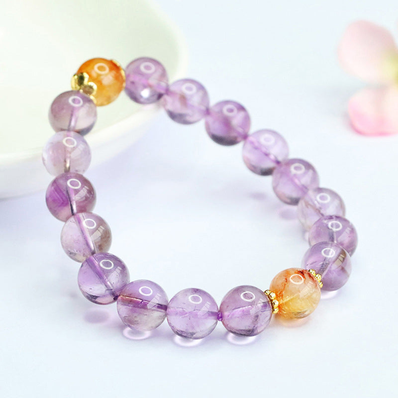 Dainty Lavender Amethyst Bracelet with Amber Accents | Zen Style Jewelry