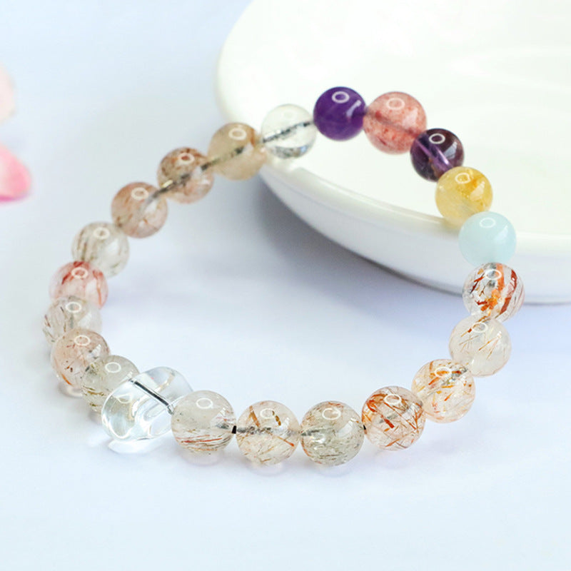Rainbow Crystal Bracelet with Amethyst Accents | Vibrant Energy Jewelry