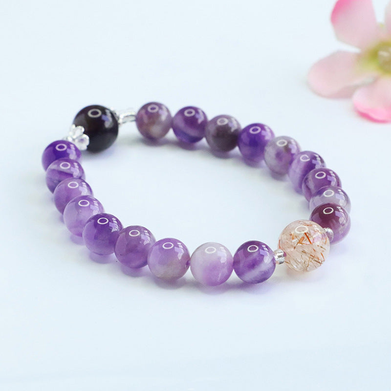 Gradient Amethyst & Obsidian Shield Bracelet | Emotional Balance Jewelry
