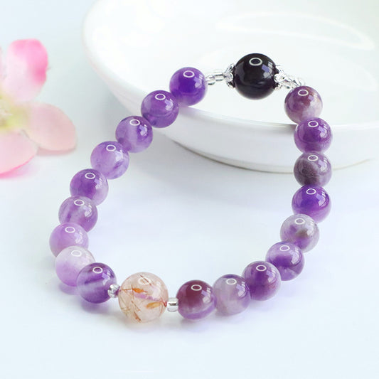Gradient Amethyst & Obsidian Shield Bracelet | Emotional Balance Jewelry