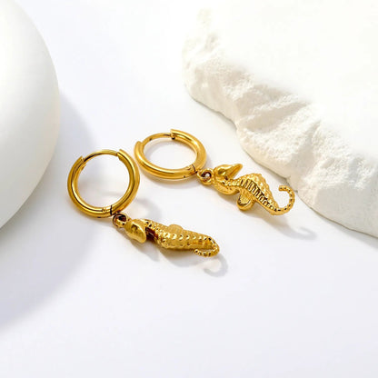 Ocean Inspired Seahorse Dangle Hoop Steel Earrings
