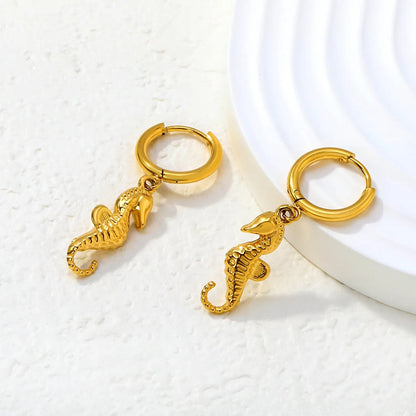 Ocean Inspired Seahorse Dangle Hoop Steel Earrings