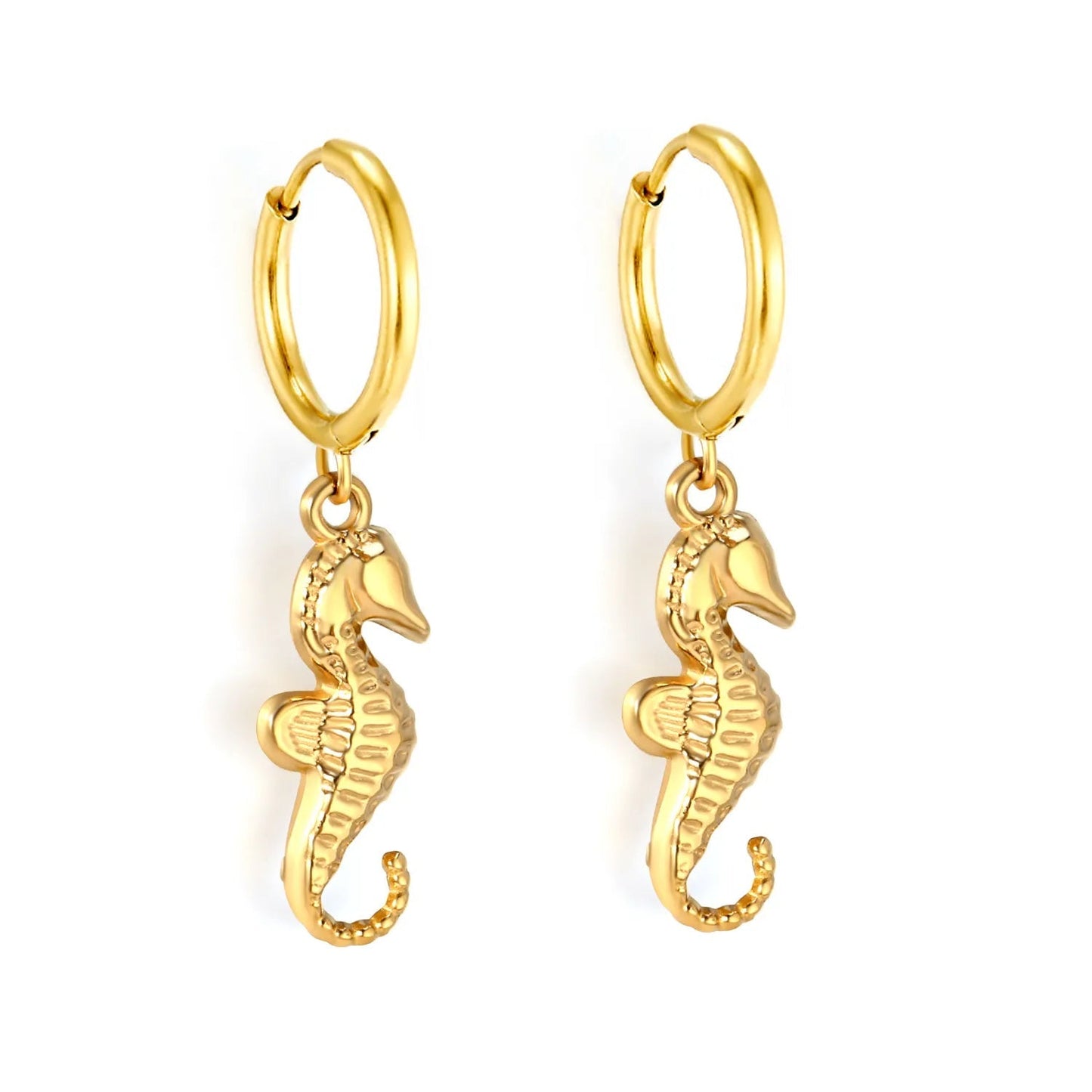 Ocean Inspired Seahorse Dangle Hoop Steel Earrings