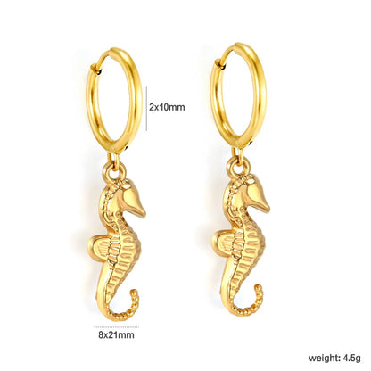 Ocean Inspired Seahorse Dangle Hoop Steel Earrings