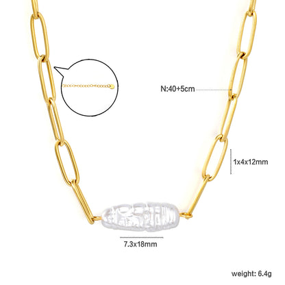 304L Stainless Steel 7.3mm Width Paperclip Chain Real Baroque Pearl Necklaces