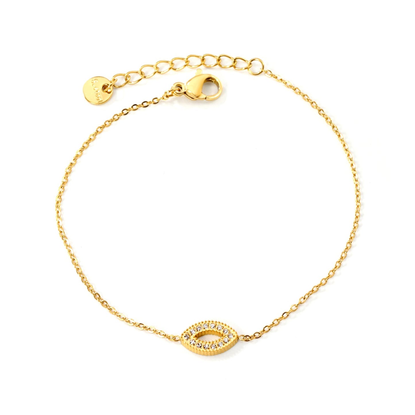 Protective Evil Eye CZ Bracelet 304L Stainless Steel Gold Adjustable 17+3cm