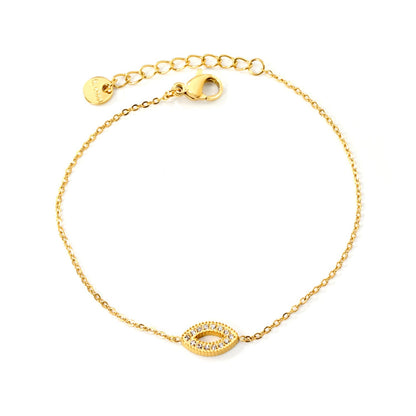 Protective Evil Eye CZ Bracelet 304L Stainless Steel Gold Adjustable 17+3cm