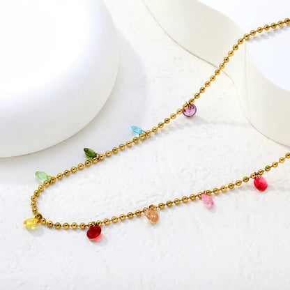 Rainbow Crystal Teardrop Stainless Steel Bead Chain Necklace