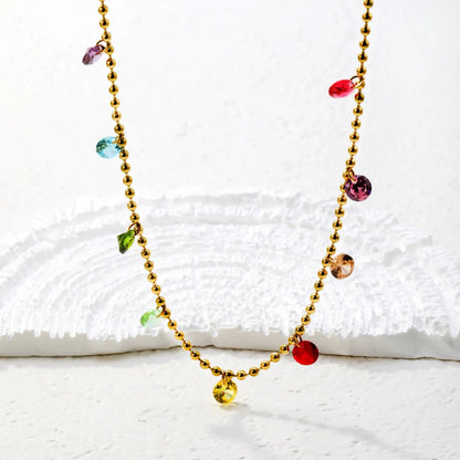 Rainbow Crystal Teardrop Stainless Steel Bead Chain Necklace