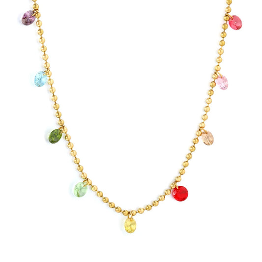 Rainbow Crystal Teardrop Stainless Steel Bead Chain Necklace