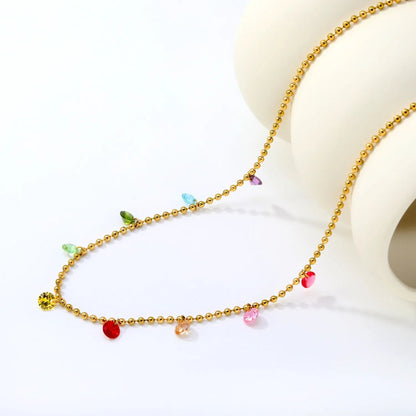 Rainbow Crystal Teardrop Stainless Steel Bead Chain Necklace