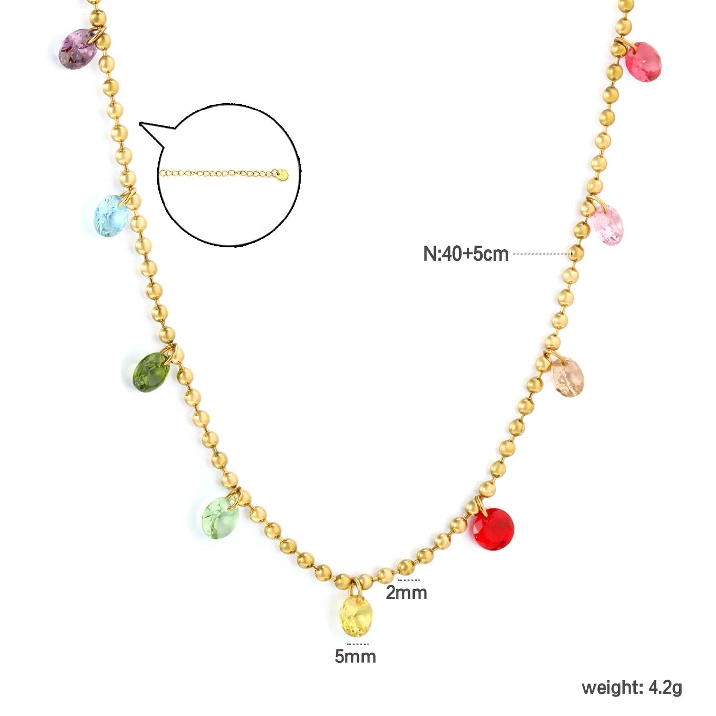 Rainbow Crystal Teardrop Stainless Steel Bead Chain Necklace
