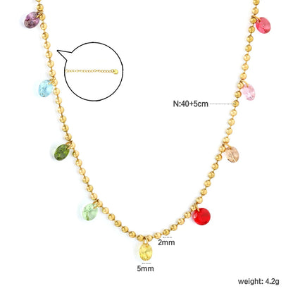 Rainbow Crystal Teardrop Stainless Steel Bead Chain Necklace