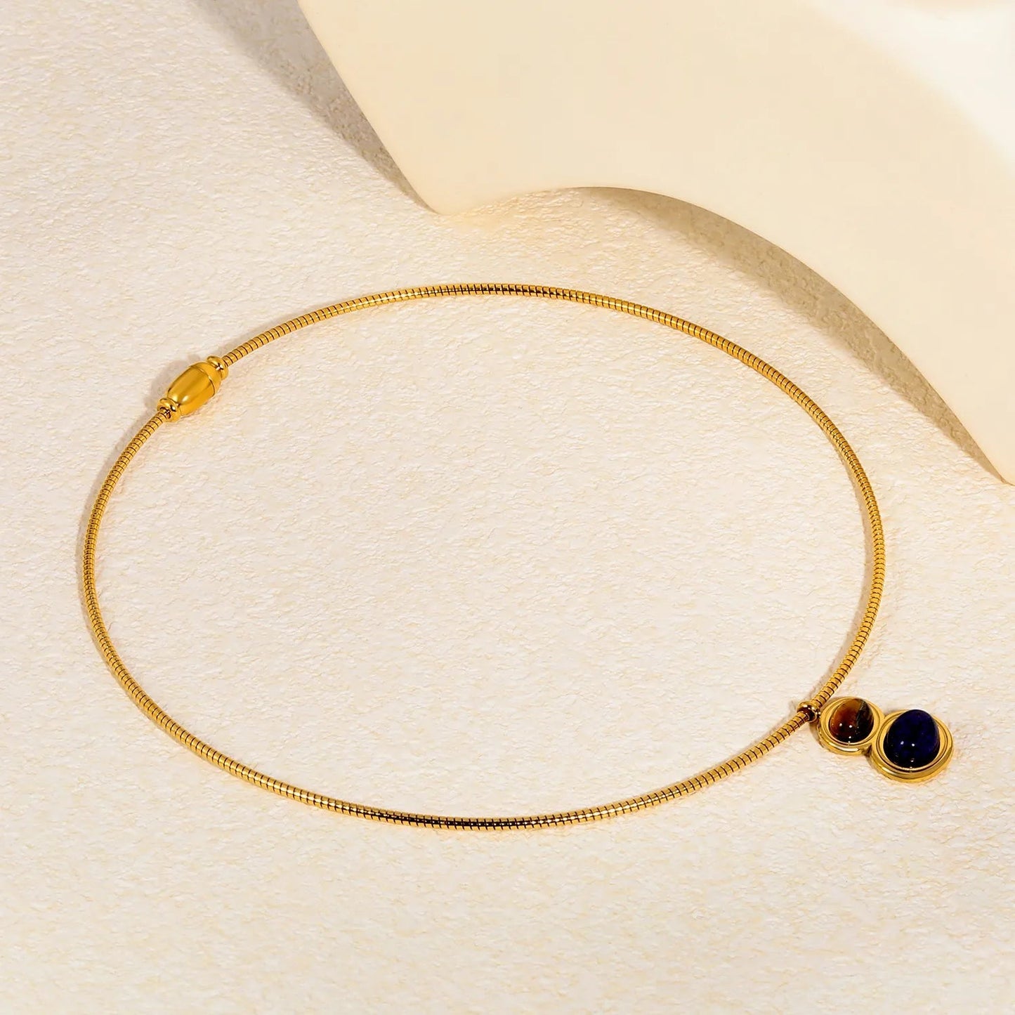 Retro Dual Stone Pendant | Tarnish-Free Magnetic Clasp 304L