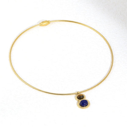 Retro Dual Stone Pendant | Tarnish-Free Magnetic Clasp 304L