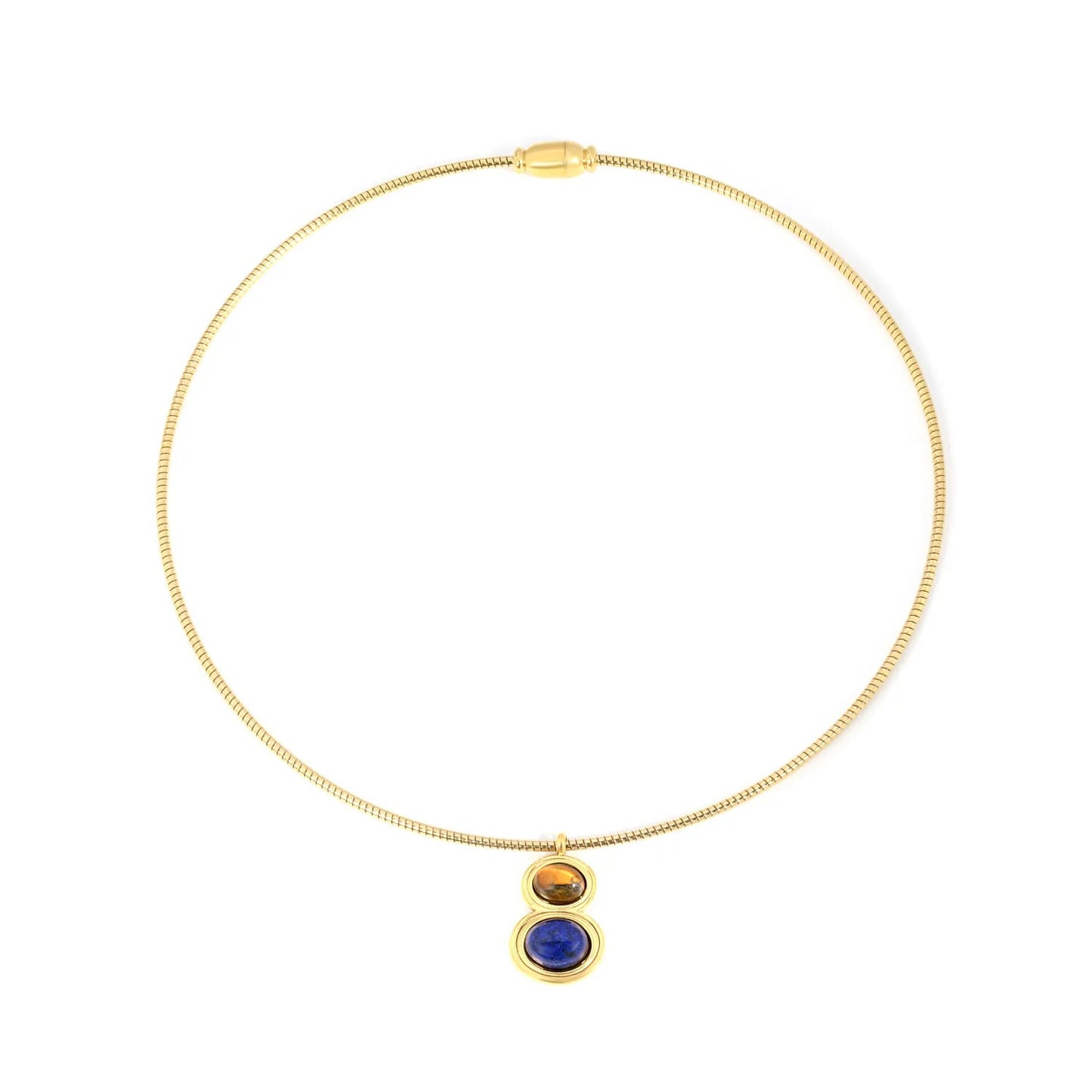 Retro Dual Stone Pendant | Tarnish-Free Magnetic Clasp 304L