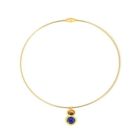 Retro Dual Stone Pendant | Tarnish-Free Magnetic Clasp 304L