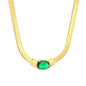 Retro Liquid Gold Fishbone Chain | Tarnish-Free Green Zircon Gem