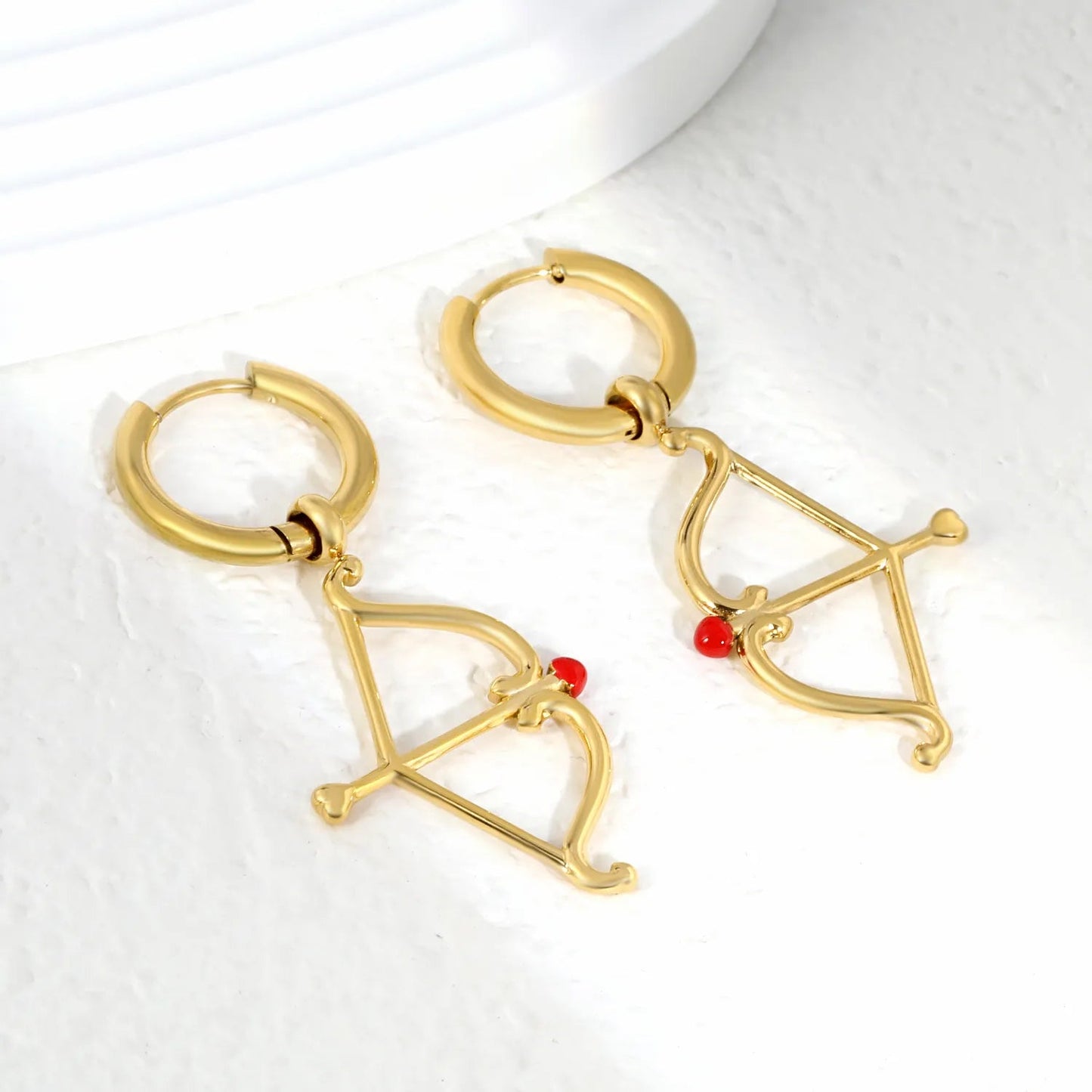 Romantic Cupid Arrow Stainless Steel Huggie Hoop Stud Earrings