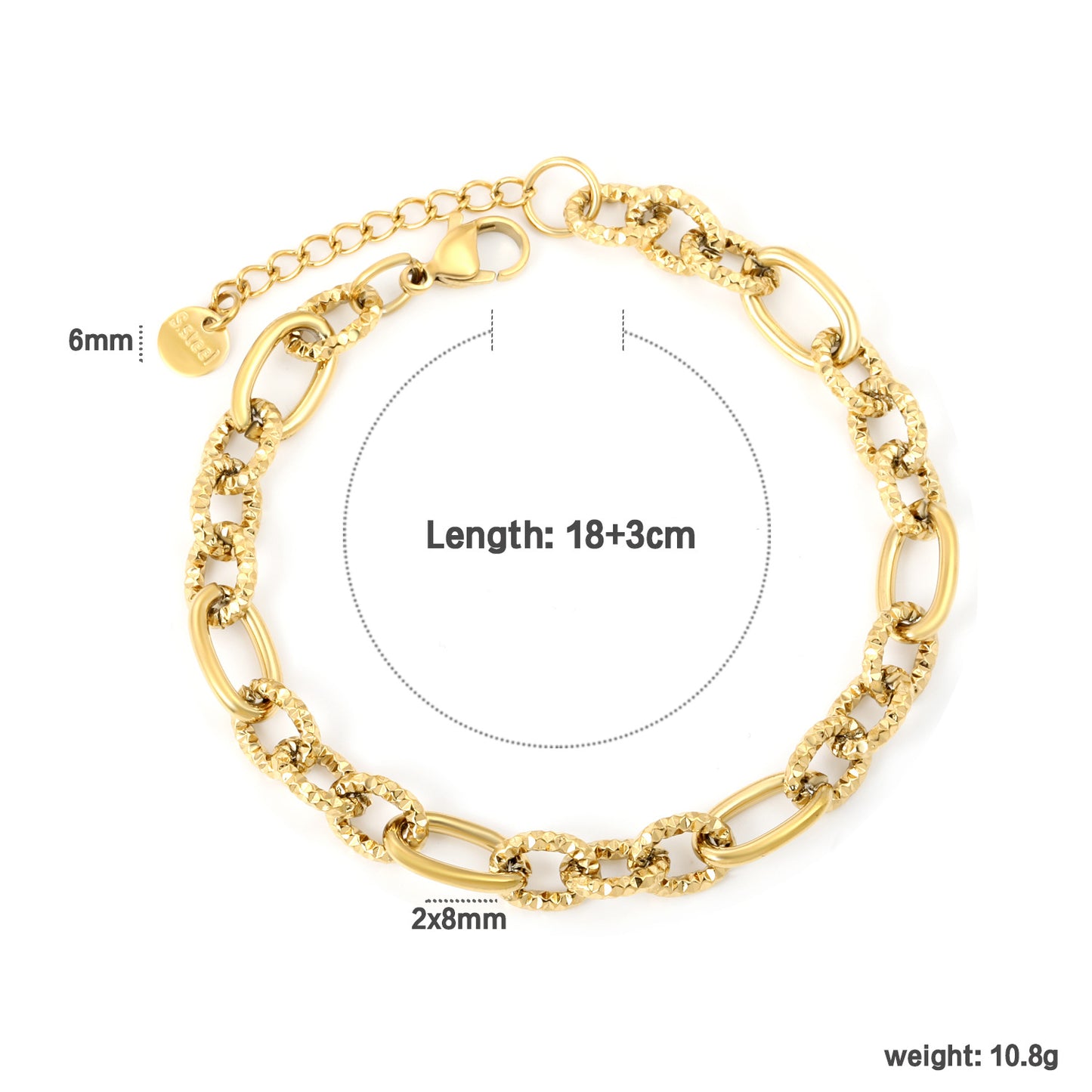 Wholesale Waterproof PVD Gold Sculpted Hollow Motif Oval Link Bracelet
