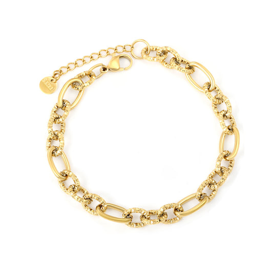 Wholesale Waterproof PVD Gold Sculpted Hollow Motif Oval Link Bracelet