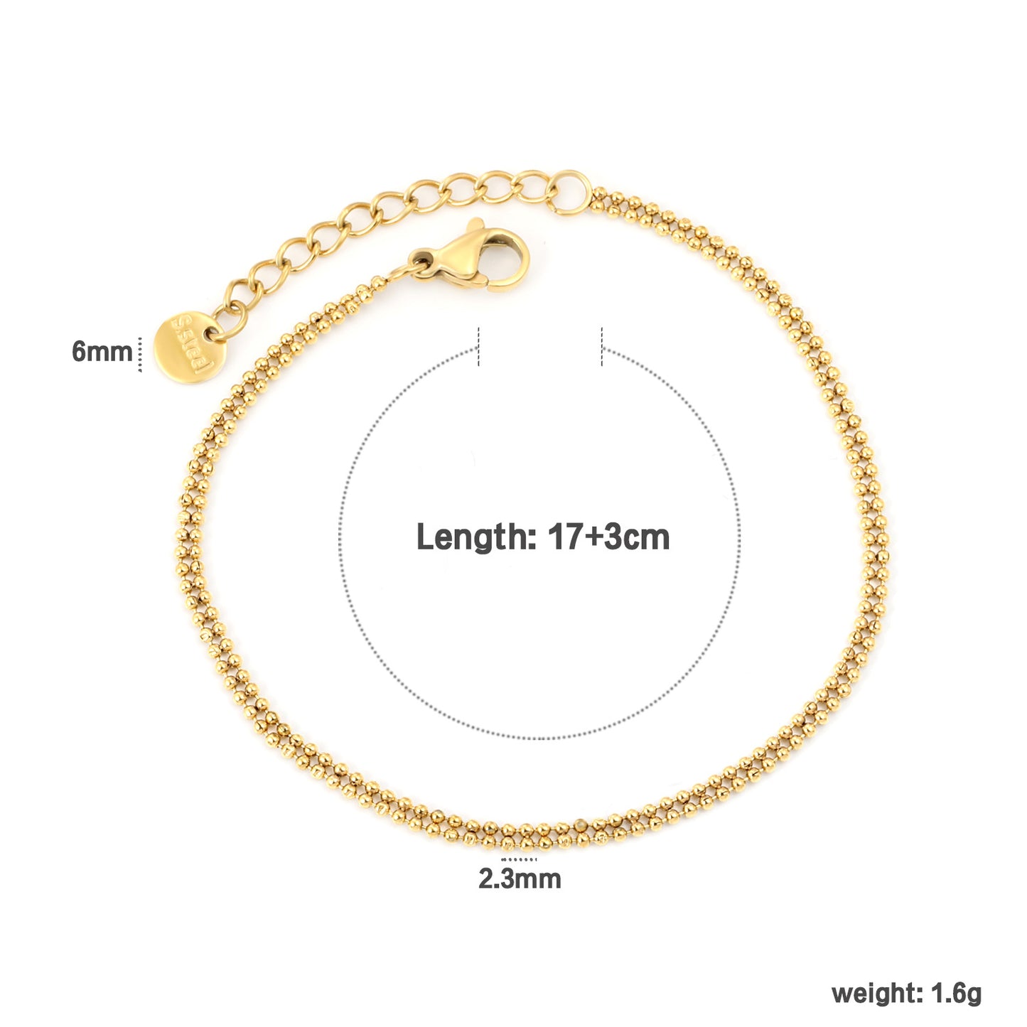 Bulk PVD Gold Minimalist Miniature Sculpted Bead Chain Bracelet