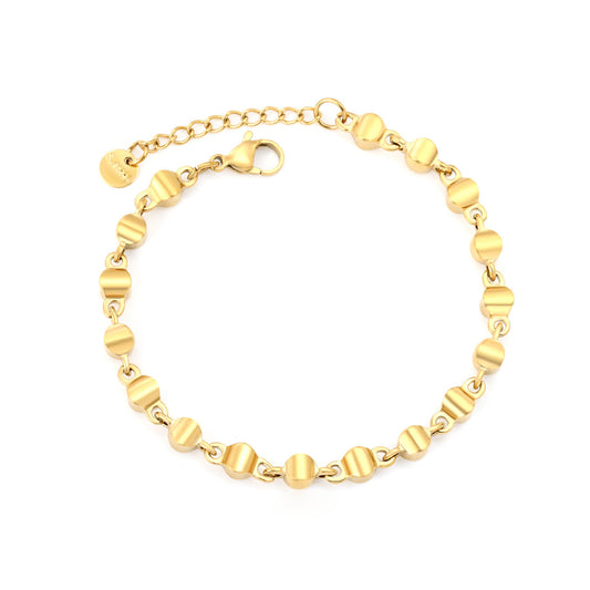 Wholesale Waterproof PVD Gold Contoured Matte Column Link Bracelet