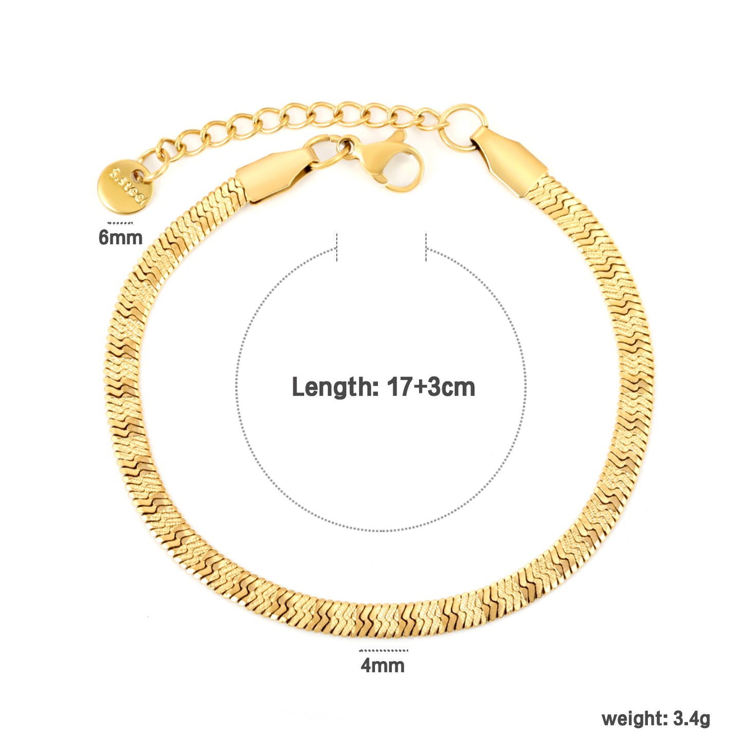 Wholesale Textured Snake Chain Bracelet | Matte Gold Plated Adjustable