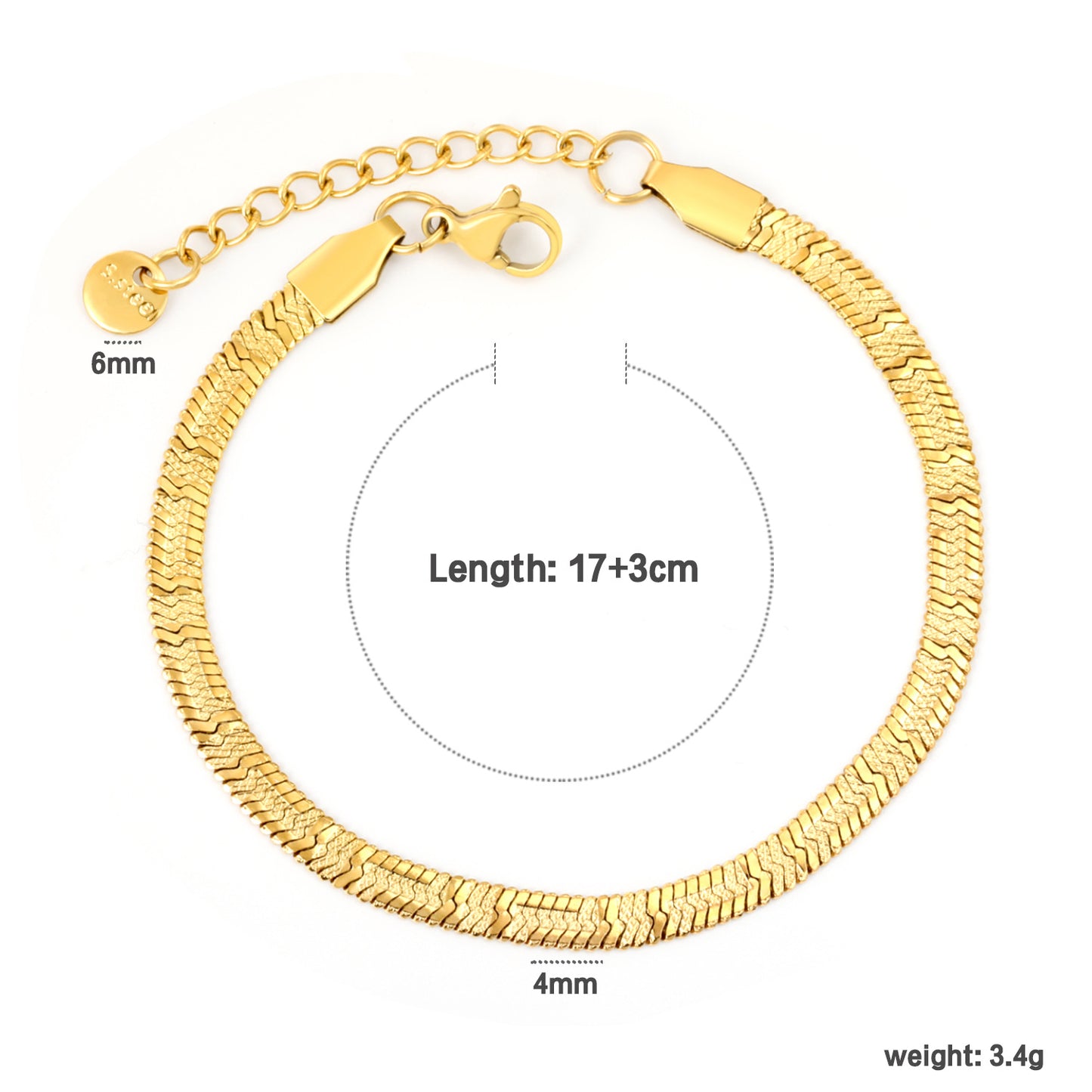 Bulk PVD Gold Embossed Wave Motif Snake Chain Bracelet