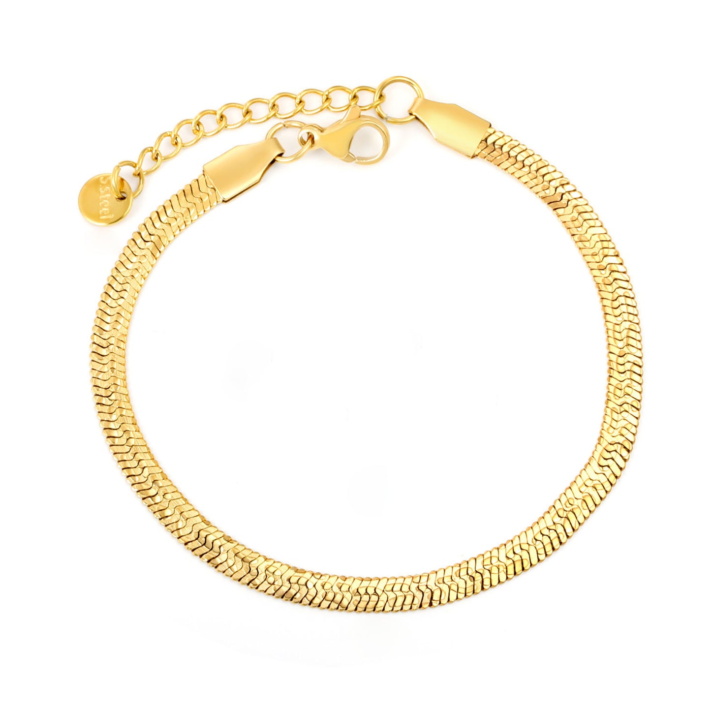 Wholesale High Polish Snake Chain Bracelet | Shiny Gold Adjustable
