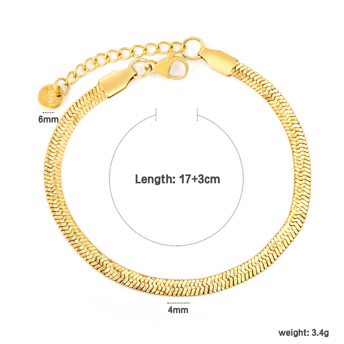 Wholesale High Polish Snake Chain Bracelet | Shiny Gold Adjustable